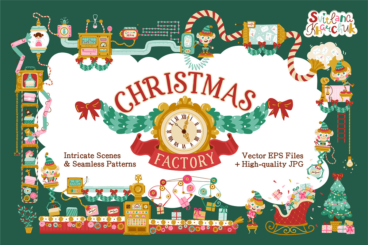 Christmas Elf Factory Vector Kit, a Seasonal Illustration by Svitlana Kharchuk (Photo 1 of 13)