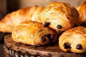 Freshly baked sweet buns puff pastry stock photo containing bun and chocolate