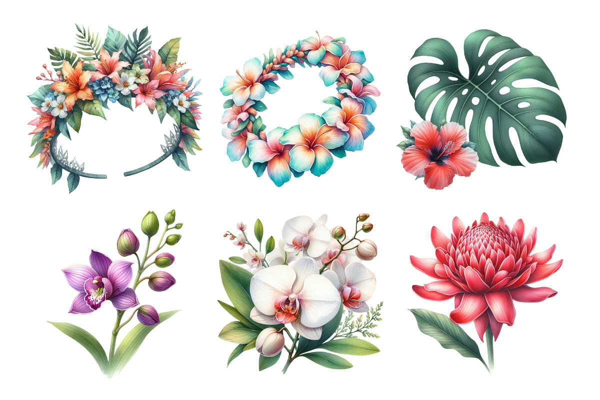 Watercolor Tropical Flower Bundle, an Illustration by Daily.Designs (Photo 5 of 5)