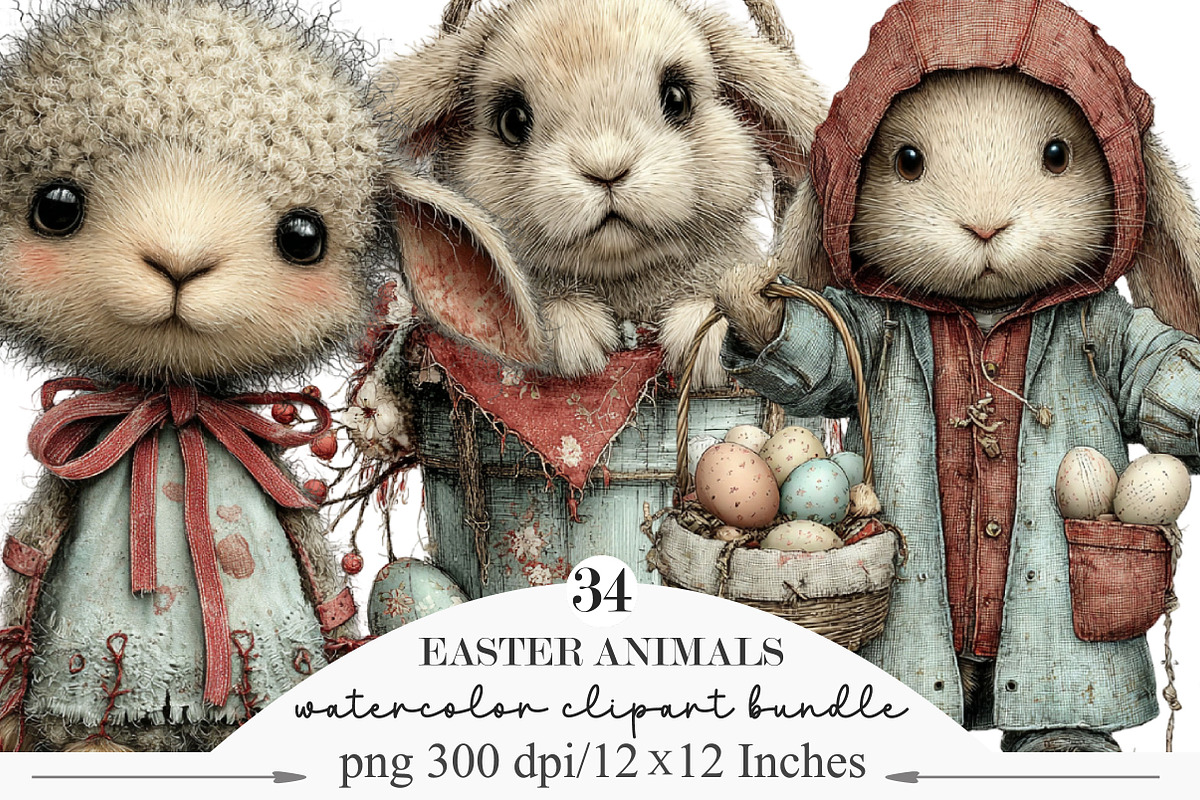 Watercolor Easter Animals Clipart, an Illustration by Designking (Photo 1 of 5)