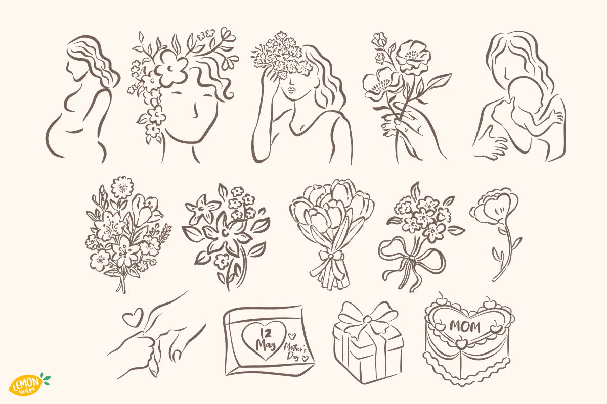 Mother's Day Line Art PNG, an Object Illustration by LemonDesign (Photo 2 of 3)