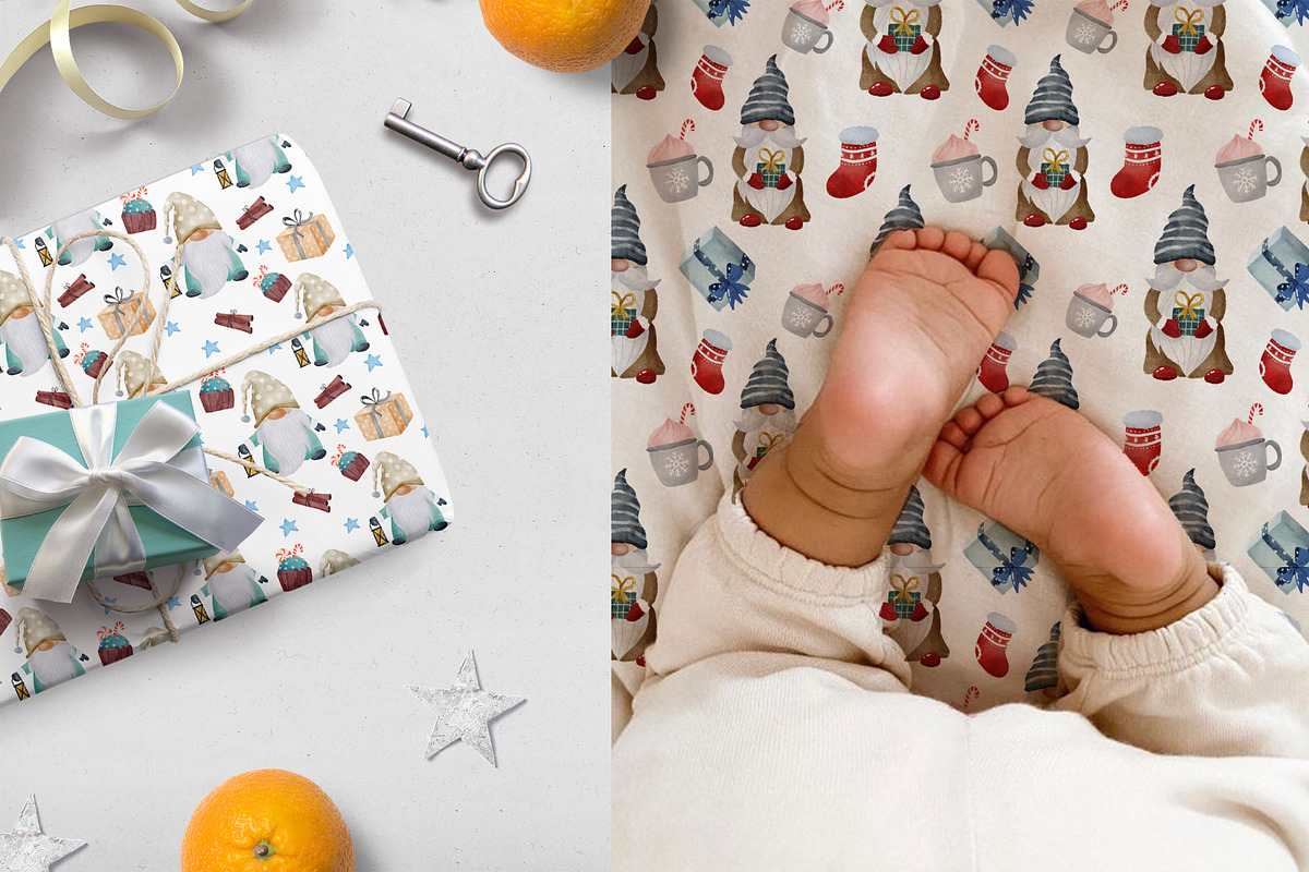 Sweet Christmas gnomes & pattern, an Illustration by SleptArt (Photo 6 of 6)