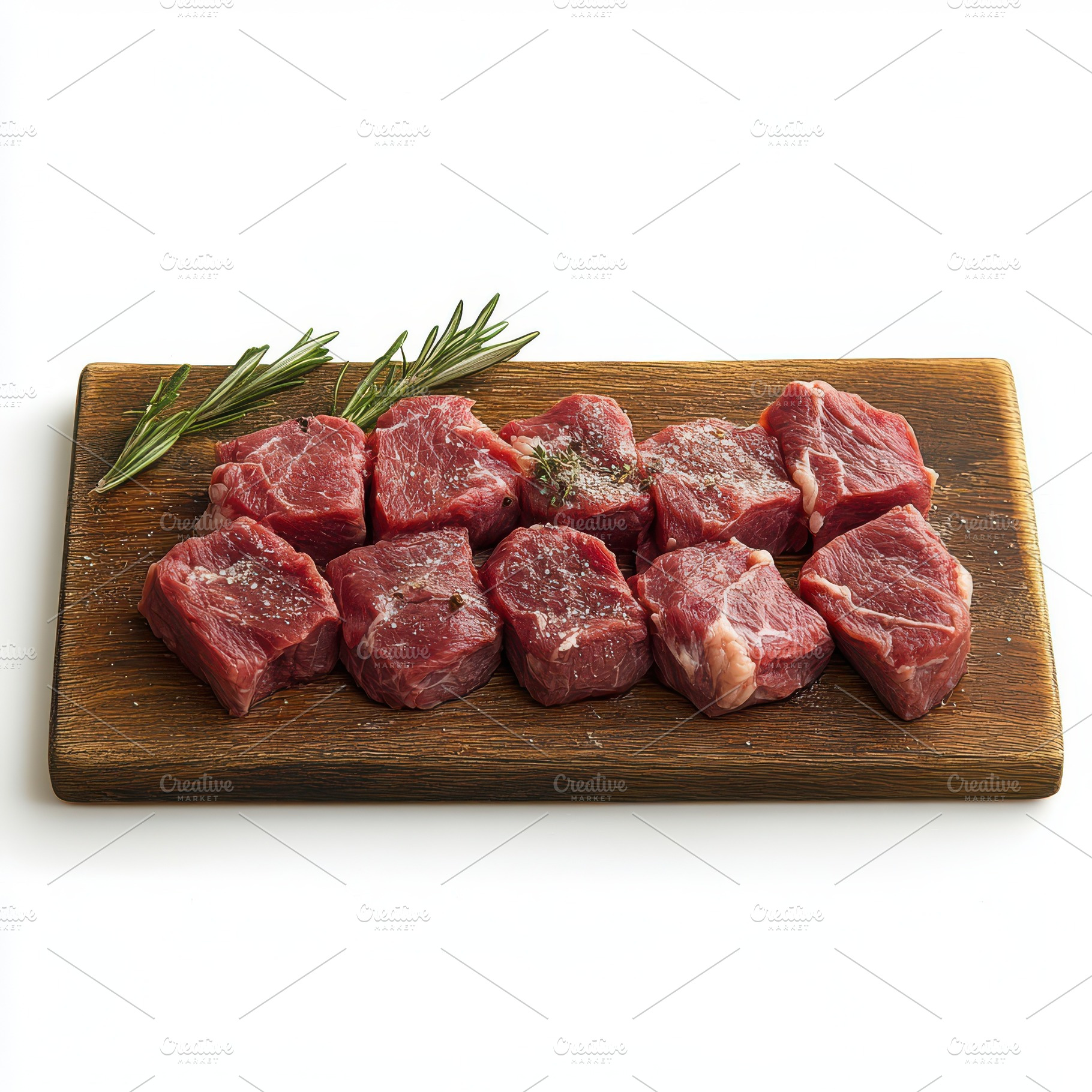 Fresh raw lamb meat in a wooden boar, a Food & Drink Photo by Pixeness Studio