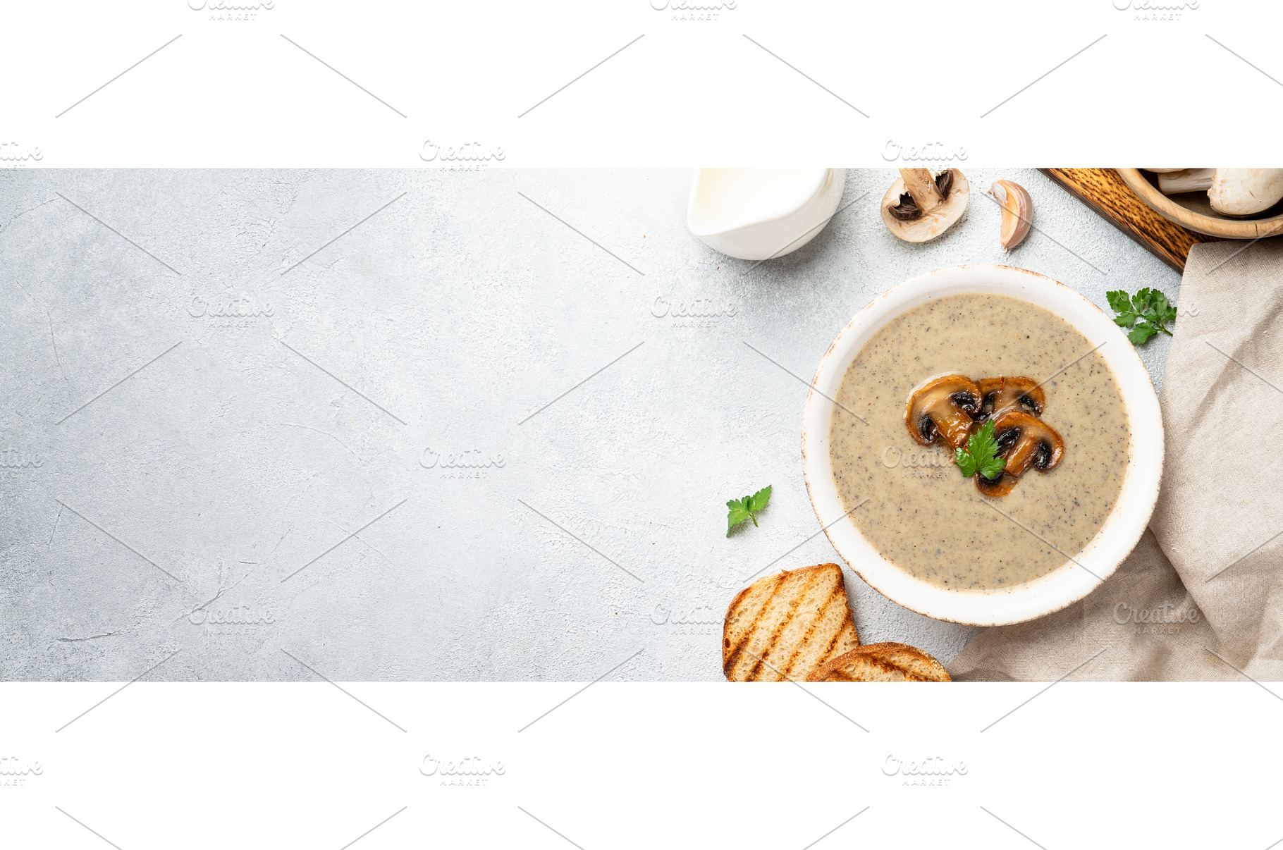 Mushroom soup puree on white kitchen, a Food & Drink Photo by Nadia-nb