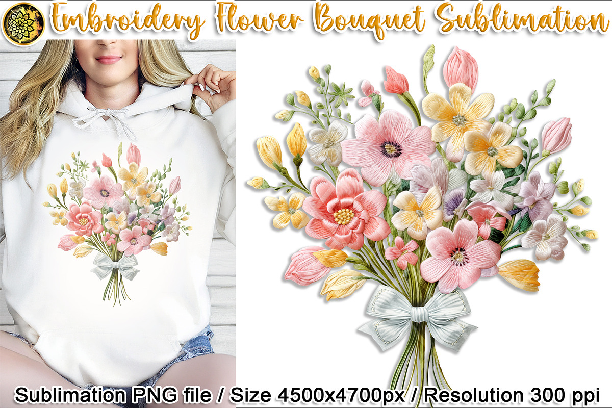 Embroidery Spring Flower Bouquet PNG, an Object Graphic by V Design Creator (Photo 1 of 8)