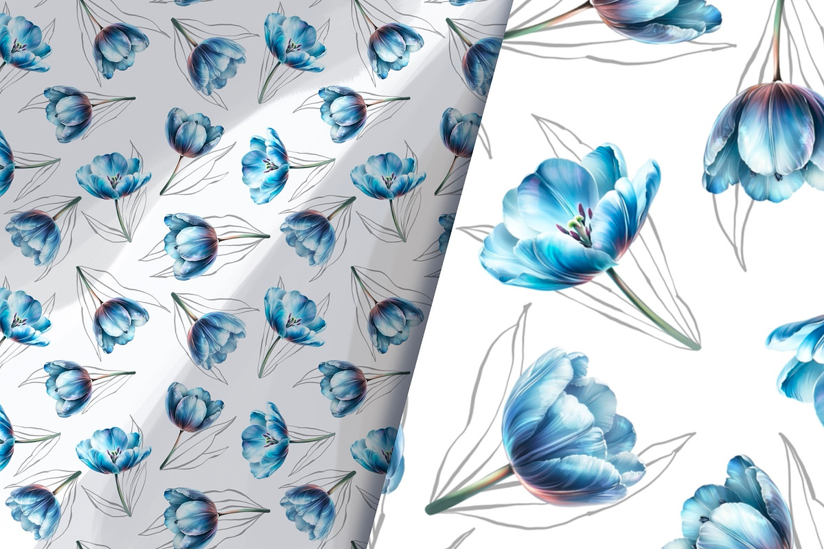 Blue Tulips Beautiful Set, a Decorative Illustration by Shabbypie (Photo 20 of 22)