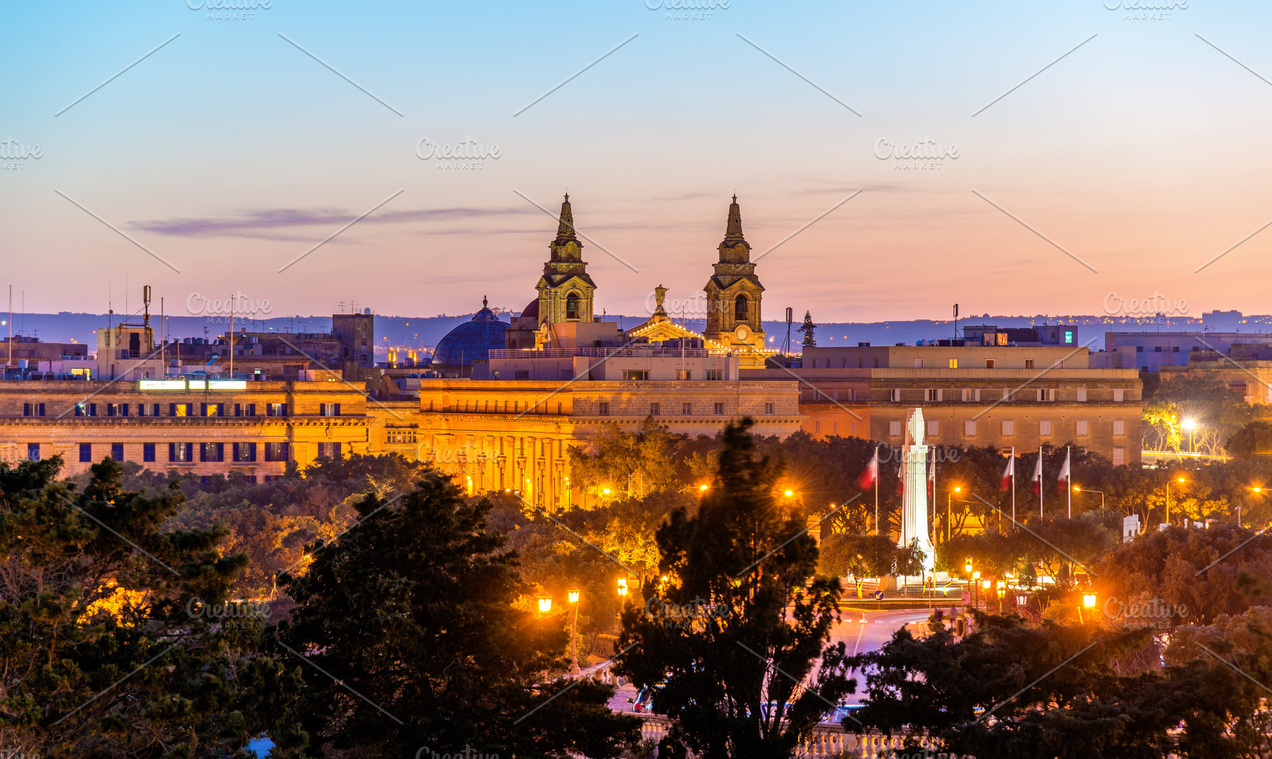 Evening view of Floriana town in Mal, an Architecture Photo by Leonid Andronov