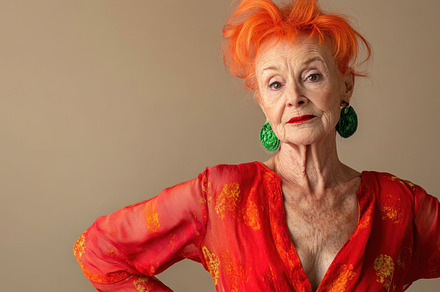 Older woman in vibrant fashion