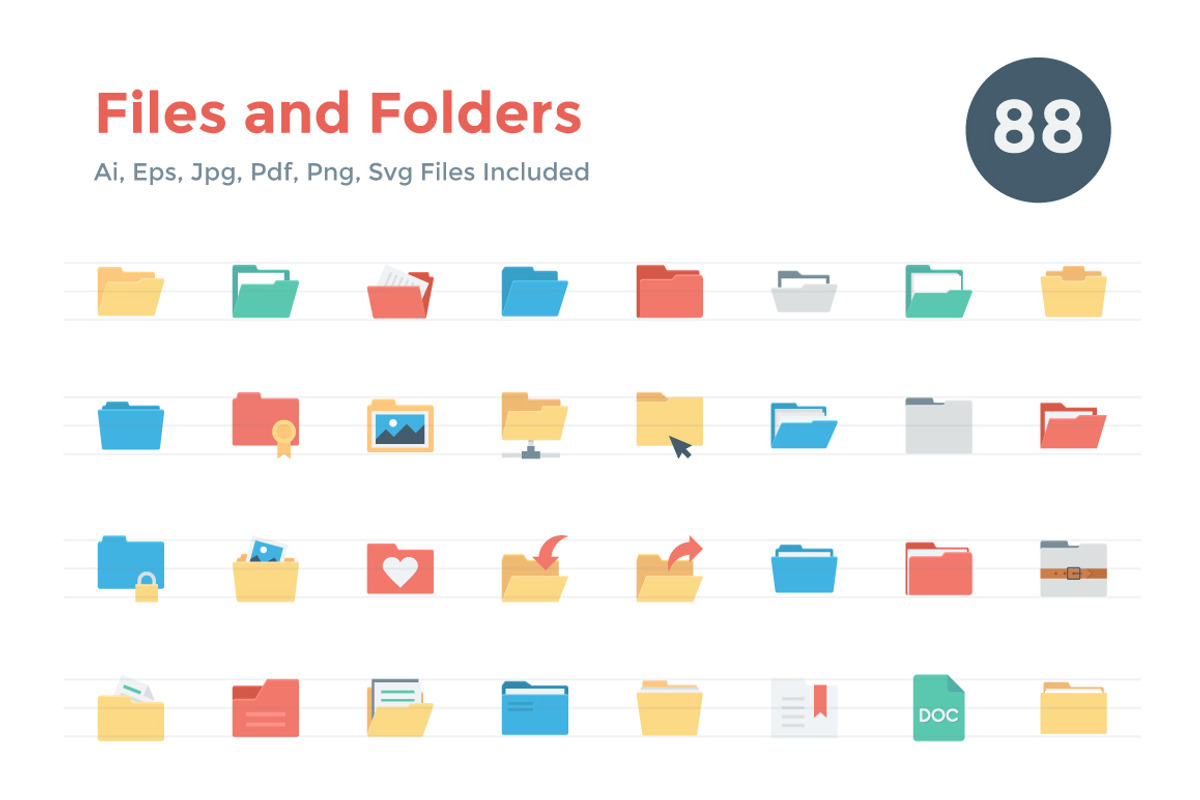 88 Flat Files and Folders Icons, a Duotone Icon by Creative Stall (Photo 1 of 3)