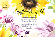 -50% Sunflowers watercolor flowers, a Texture Illustration by LABFcreations (Thumbnail 1 of 11)