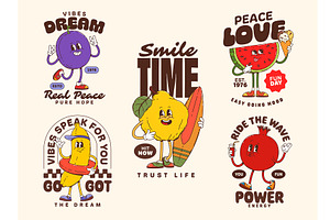 Tropical fruit groovy characters, an Illustration by Buch&Bee