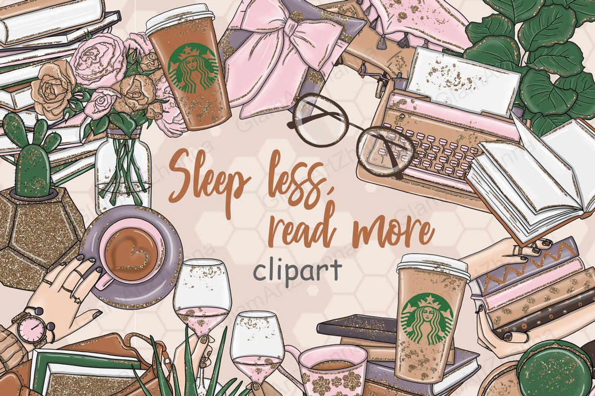 Sleep Less Read More Clipart, an Illustration by GlamArtZhanna (Photo 1 of 3)