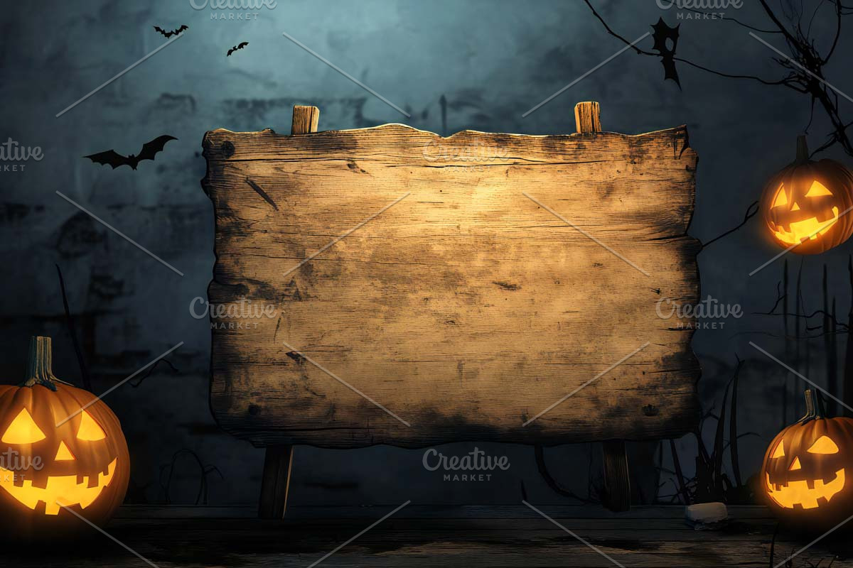 Halloween with a Wooden Signboard, a Templates & Theme by VetalStock