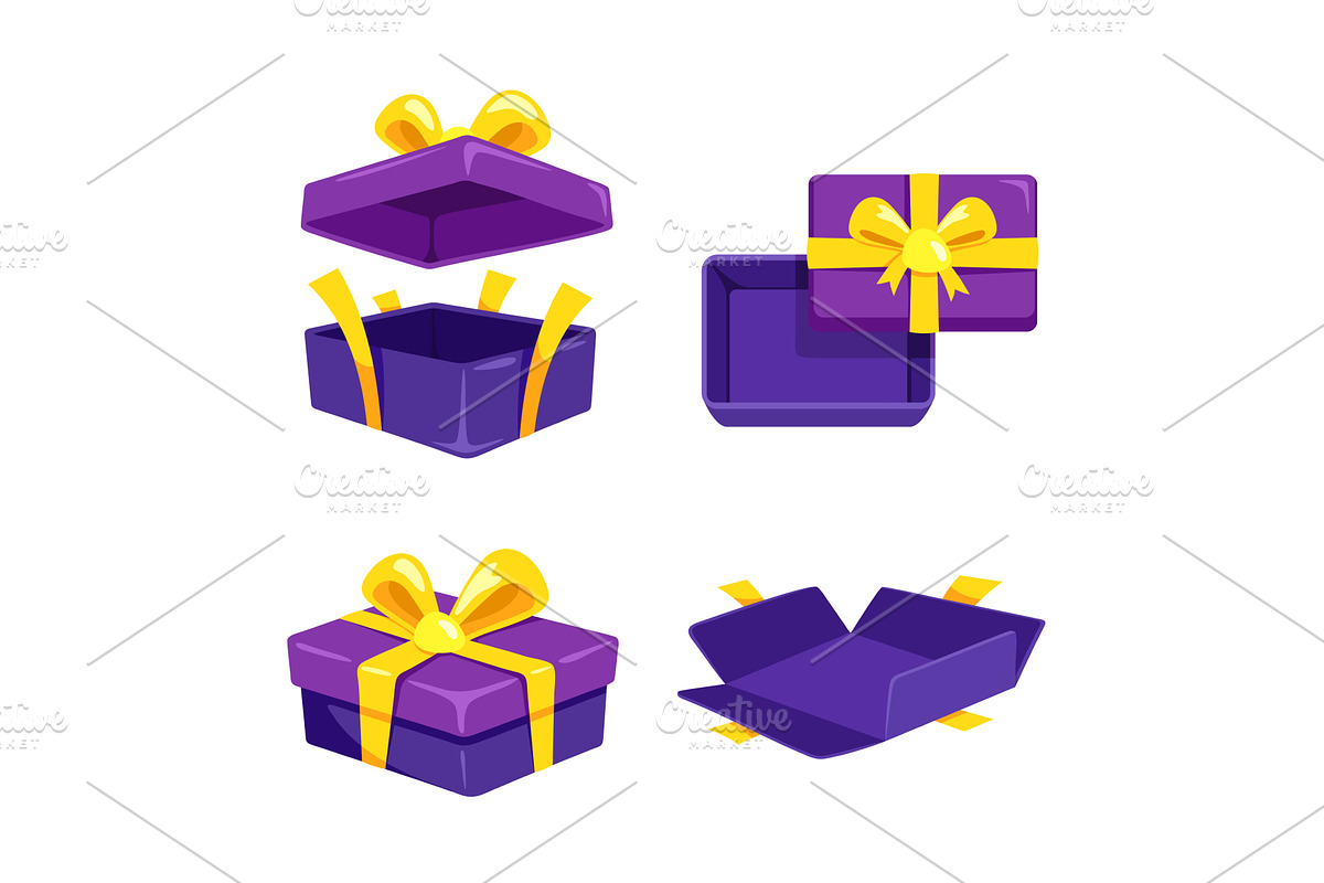 Cartoon open gift boxes. Opened, an Object Illustration by Stock-Smart-Start