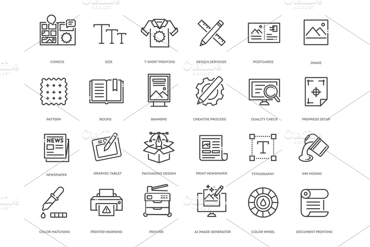 Printing and Typography Icons Set, an Outline Icon by Tettygreen (Photo 2 of 2)