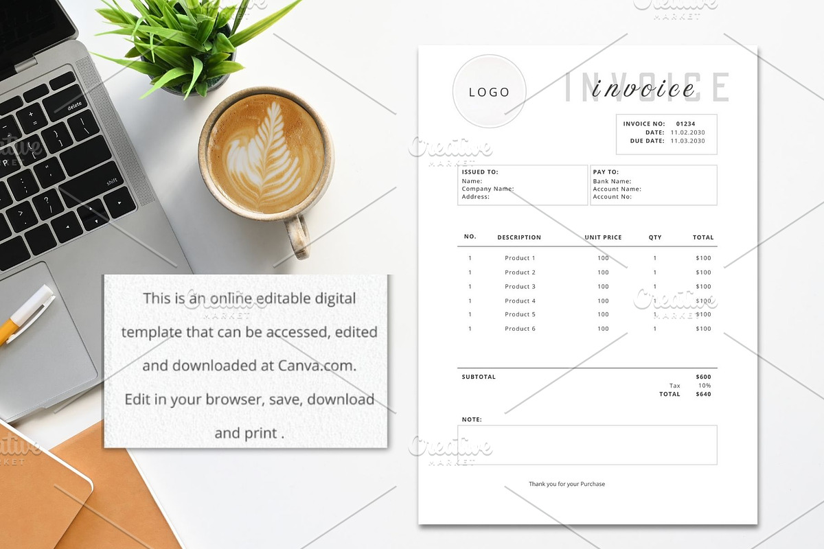 Editable Invoice Canva Template, a Presentation Template by Sania (Photo 1 of 3)