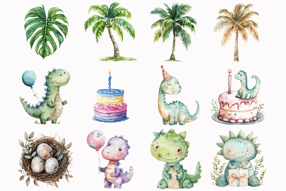 Dino Birthday Clipart, an Illustration by Design Market (Photo 3 of 5)