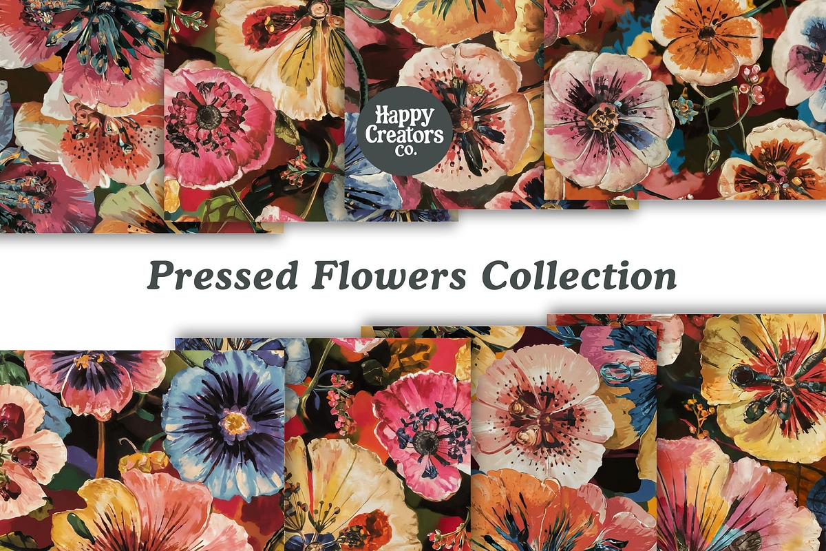 Pressed Flowers Digital Papers #1, a Pattern Graphic by Happy Creators Co. (Photo 4 of 7)