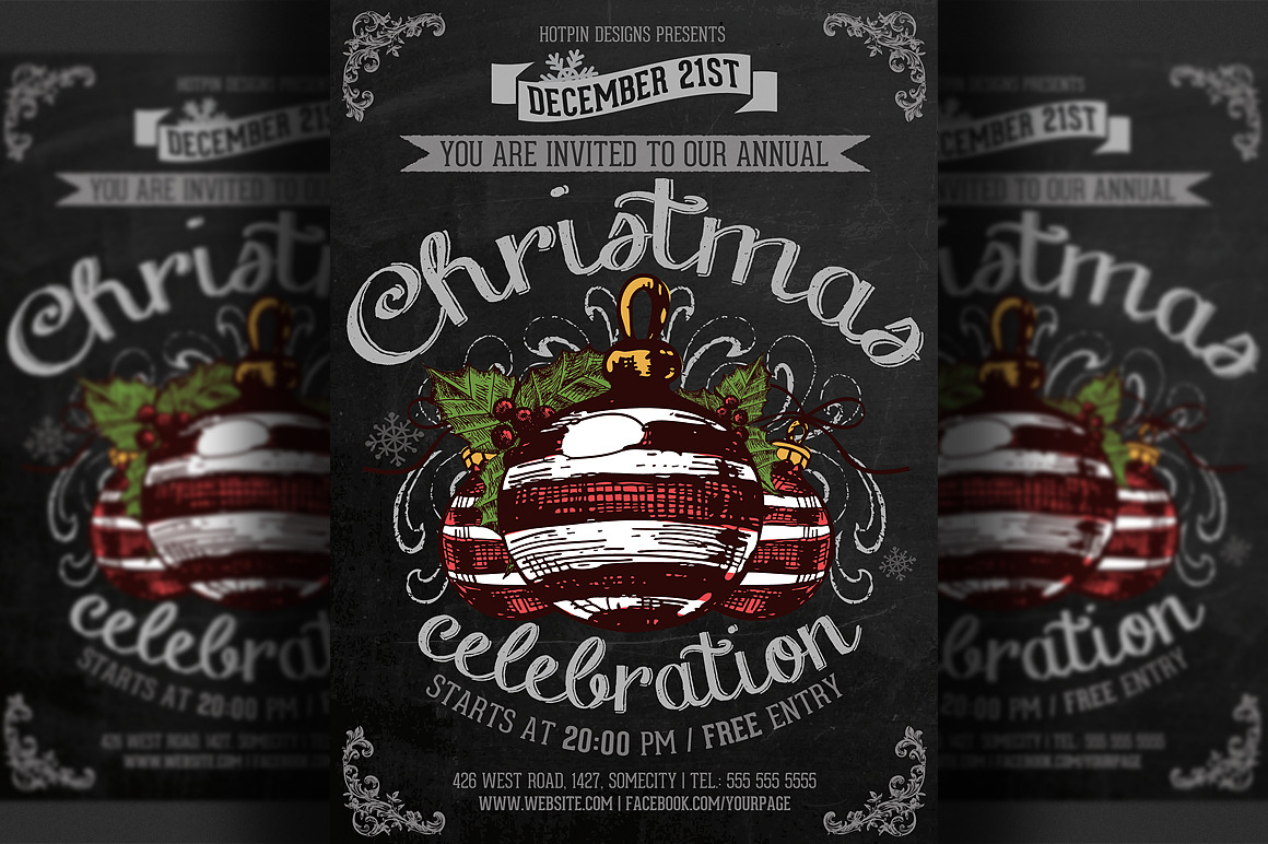 Vintage Christmas Event Flyer by Hotpin  Creative Market