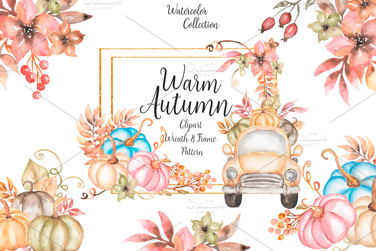 Watercolor Warm Autumn Collection, a Transportation Illustration by MayaNavits (Photo 1 of 10)