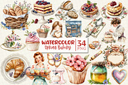 Vintage Spring Bakery Clipart, an Illustration by OK Design (Thumbnail 1 of 4)