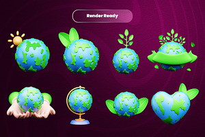 Earth Day 3d Illustration Icon Pack