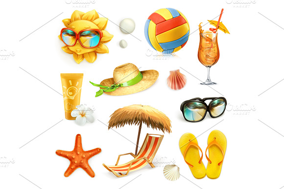 Summer Beach Vector Icons Set