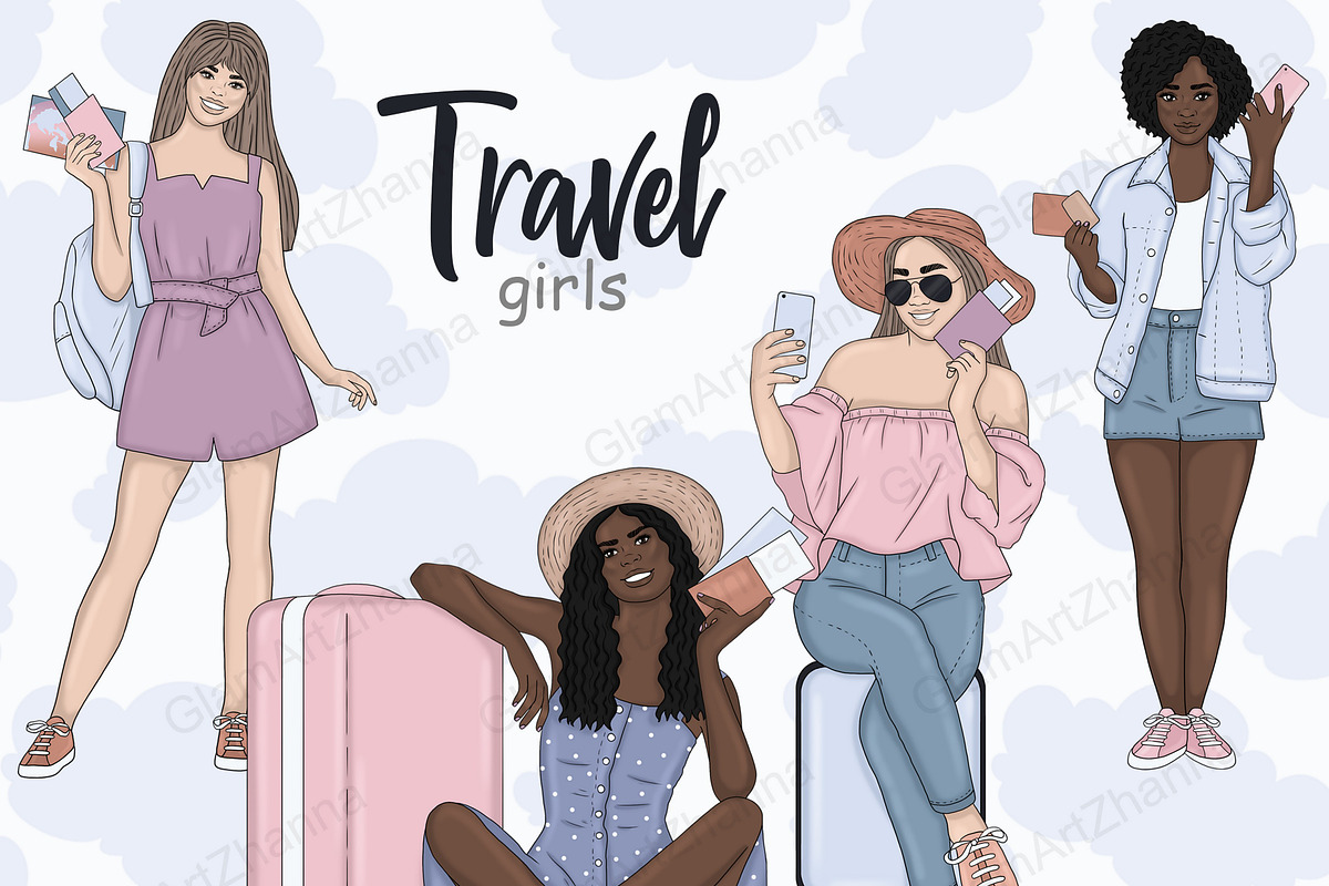 Travel Girl Clipart, a Person Illustration by GlamArtZhanna (Photo 1 of 5)