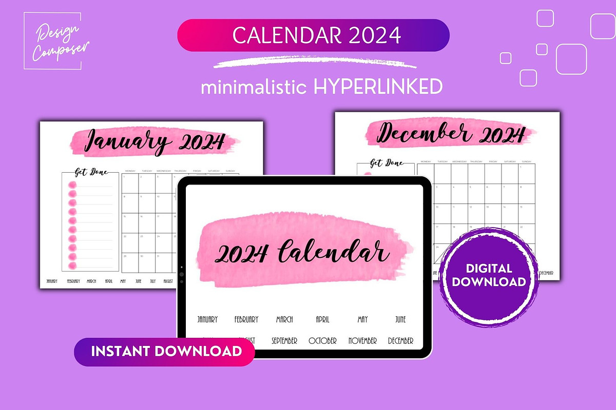 Calendar 2024 | Digital | Pink, a Templates & Theme by Design Composer (Photo 1 of 4)