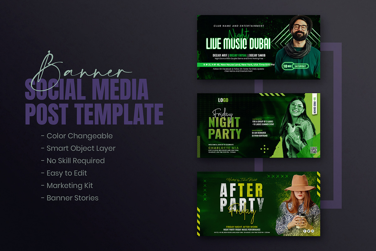 Night Party Social Media Post Bundle, a Social Media Template by Creative_View (Photo 8 of 8)