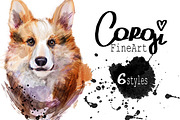 Set corgi dog fineart .6 styles, an Animal Illustration by art_mouse (Thumbnail 1 of 7)