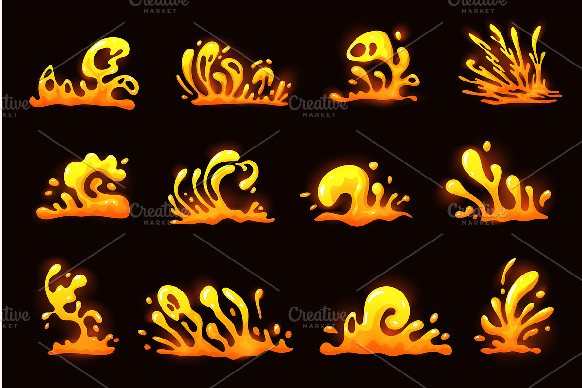 Lava splashes. Volcano eruption fire, an Illustration by Stock-Smart-Start