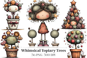 Whimsical Christmas Topiary Trees, an Illustration by CraftArtStudio