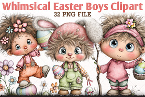 Whimsical Easter Boys Clipart Bundle, an Illustration by RobertsArt