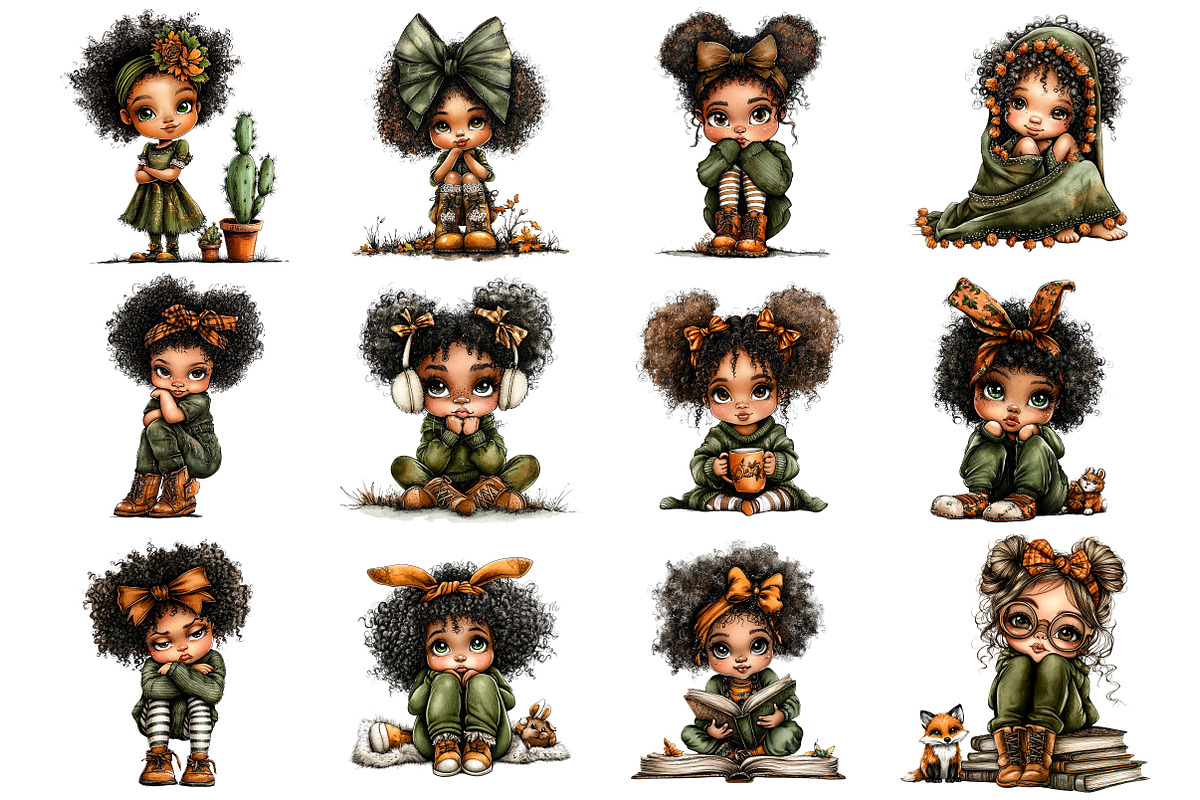 Quirky Grumpy Black Girl Clipart PNG, a Seasonal Illustration by CitraGraphics (Photo 2 of 4)