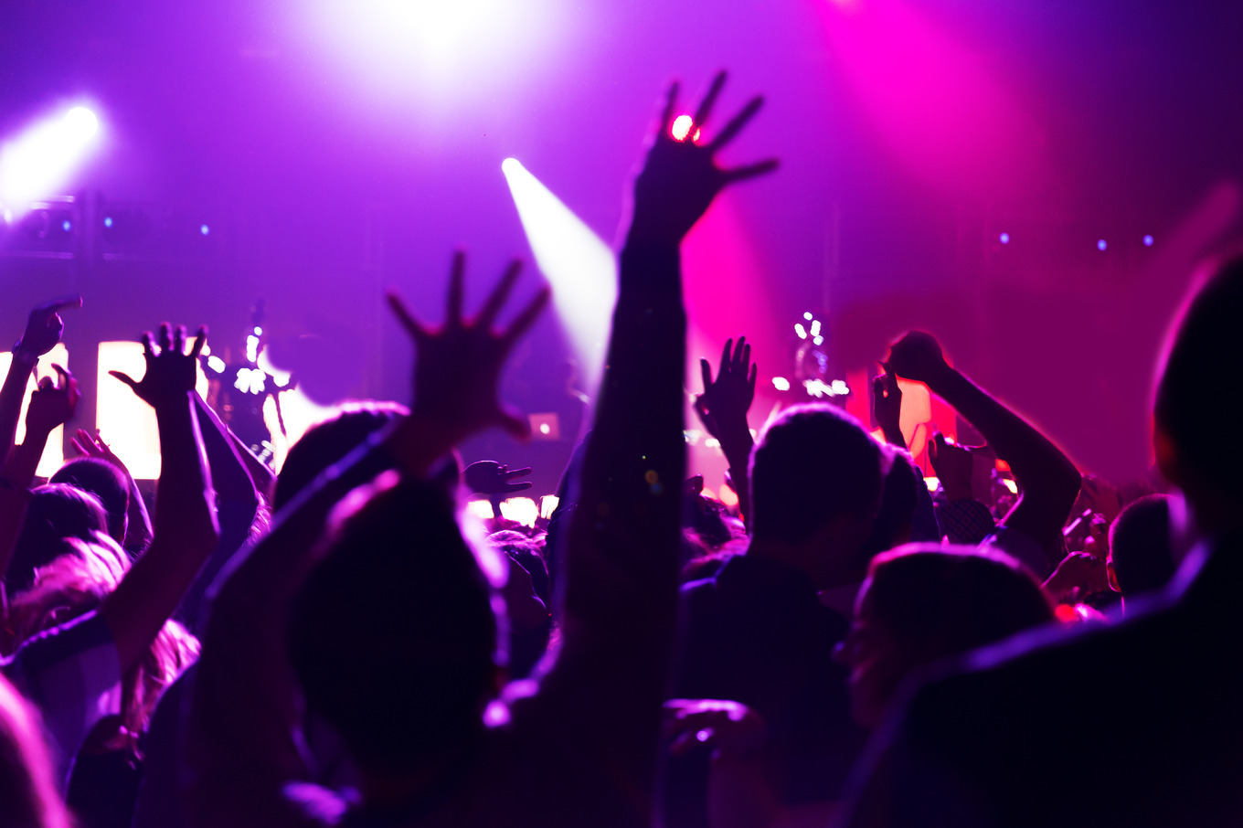 Silhouettes of massive crowd at party concert club music happy stock ...