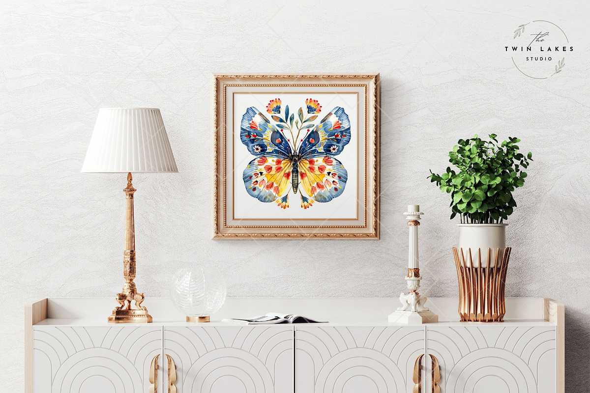 Watercolor Folk Butterflies Clipart, a Decorative Illustration by The Twin Lakes Studio (Photo 9 of 9)