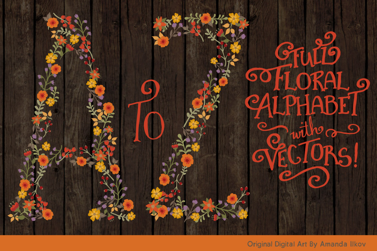 Autum Floral Alphabet Vectors & PNGs, an Illustration by Amanda Ilkov (Photo 2 of 5)
