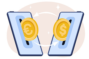 Online coin exchange from dollars to, a Finance Illustration by Vectorbuum