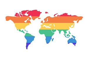 Rainbow world map vector flat icon