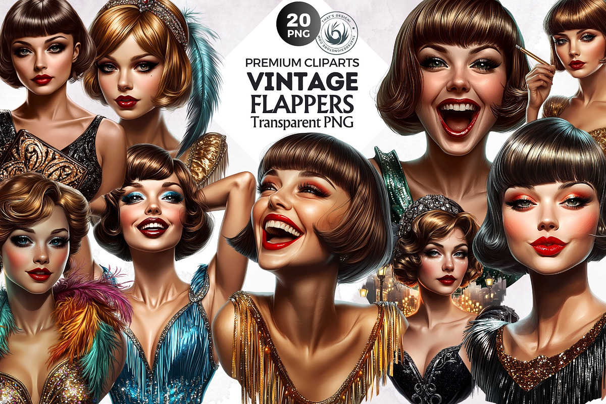 Vintage flappers clipart set, a Decorative Illustration by ThatsDesignArt (Photo 1 of 10)