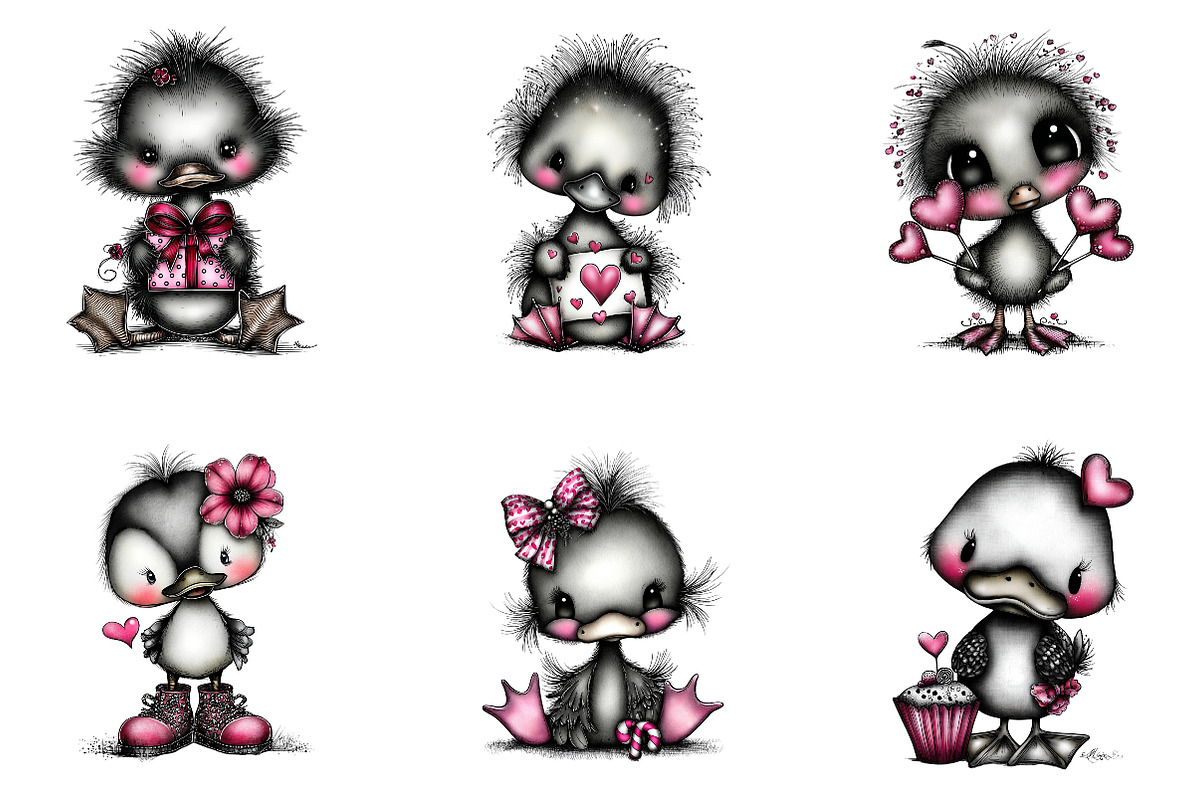 Cute baby duck valentine clip-art, an Illustration by CreationArt (Photo 2 of 5)
