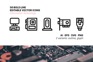 50 Information Technology Icons, an Outline Icon by Side Project