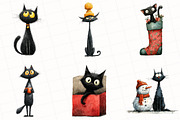 Quirky Christmas Black Cat Clipart, an Illustration by OK Design (Thumbnail 2 of 5)