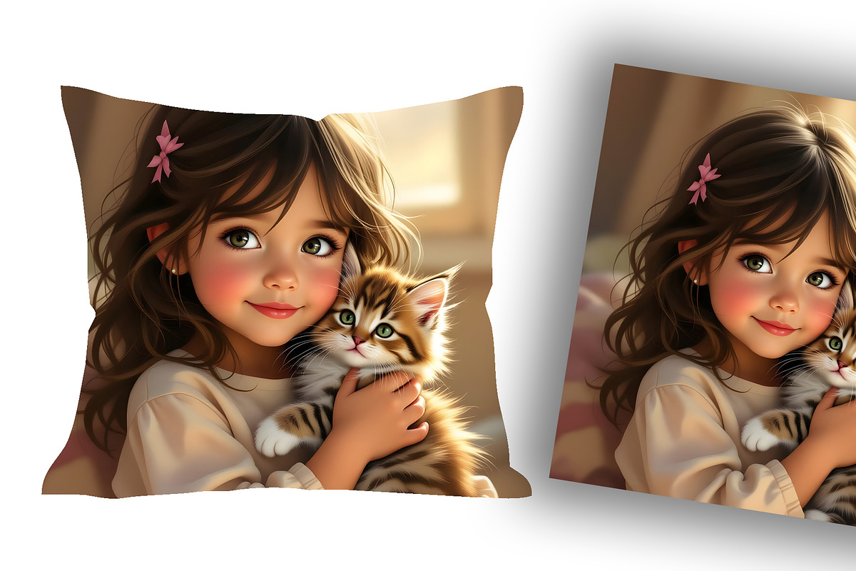 Girl Child with Kitten, an Animal Illustration by Sharon Schwalbe (Photo 1 of 3)