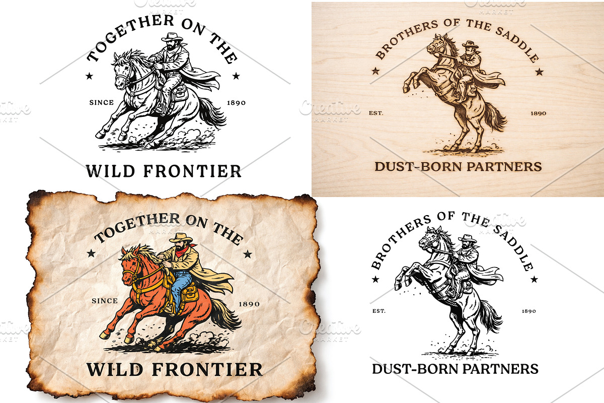 Western Cowboy Vintage Illustration, an Object Graphic by e-artdesign (Photo 3 of 5)