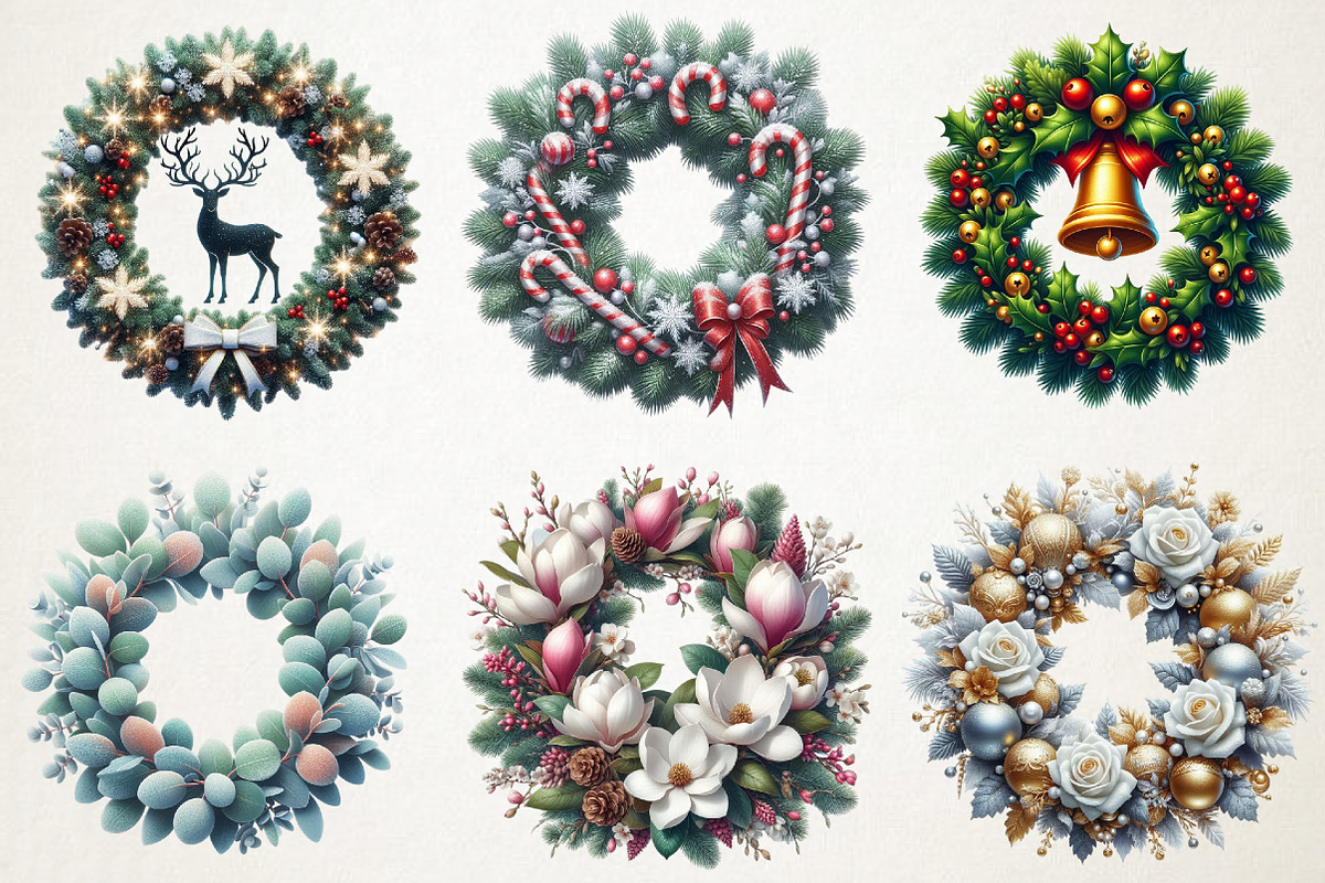Christmas Wreaths & Floral Clipart B, an Illustration by RobertsArt (Photo 3 of 6)