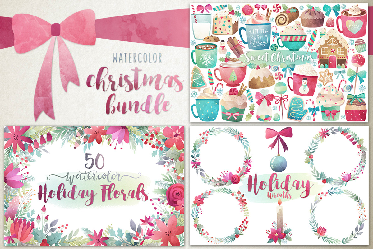 Watercolor Christmas Bundle, a Food Illustration by Kenna Sato Designs (Photo 1 of 5)