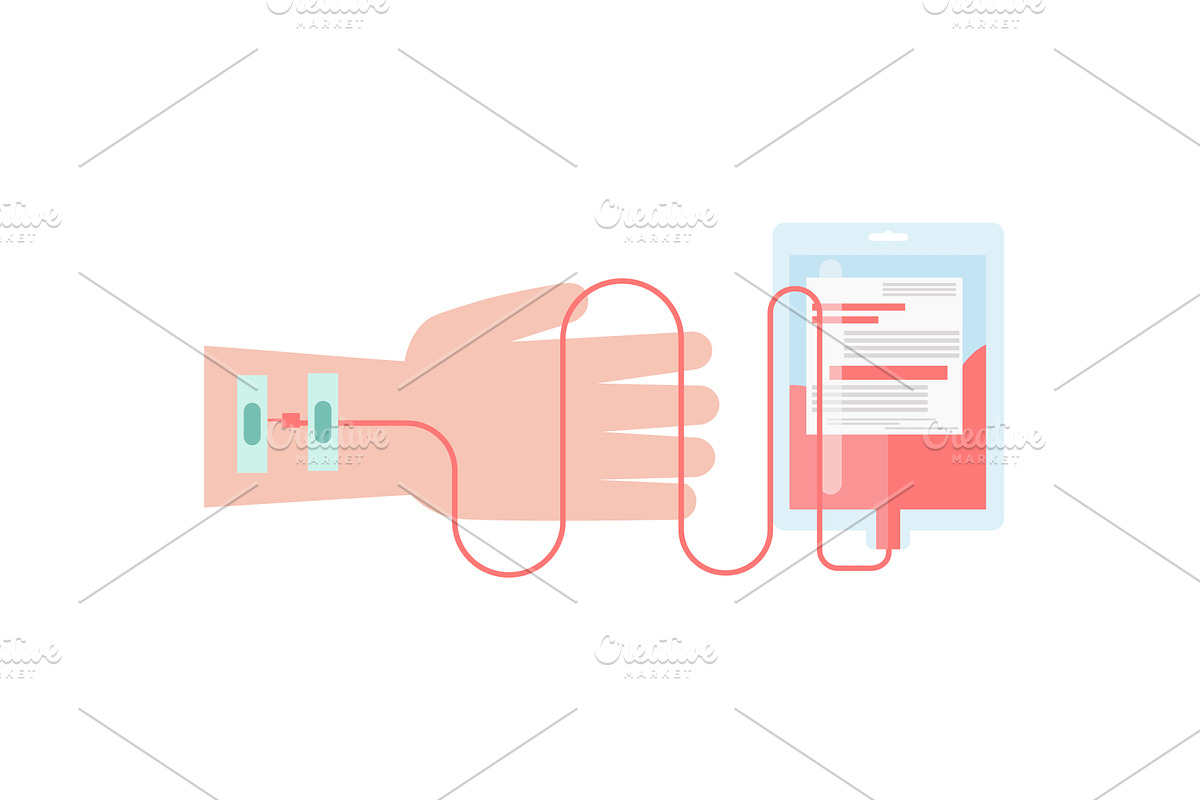 Human hand donating blood vector, an Object Illustration by Sky Pics Studio