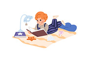 Cute kids reading paper books set, a Person Illustration by PaperTrident (Thumbnail 7 of 9)